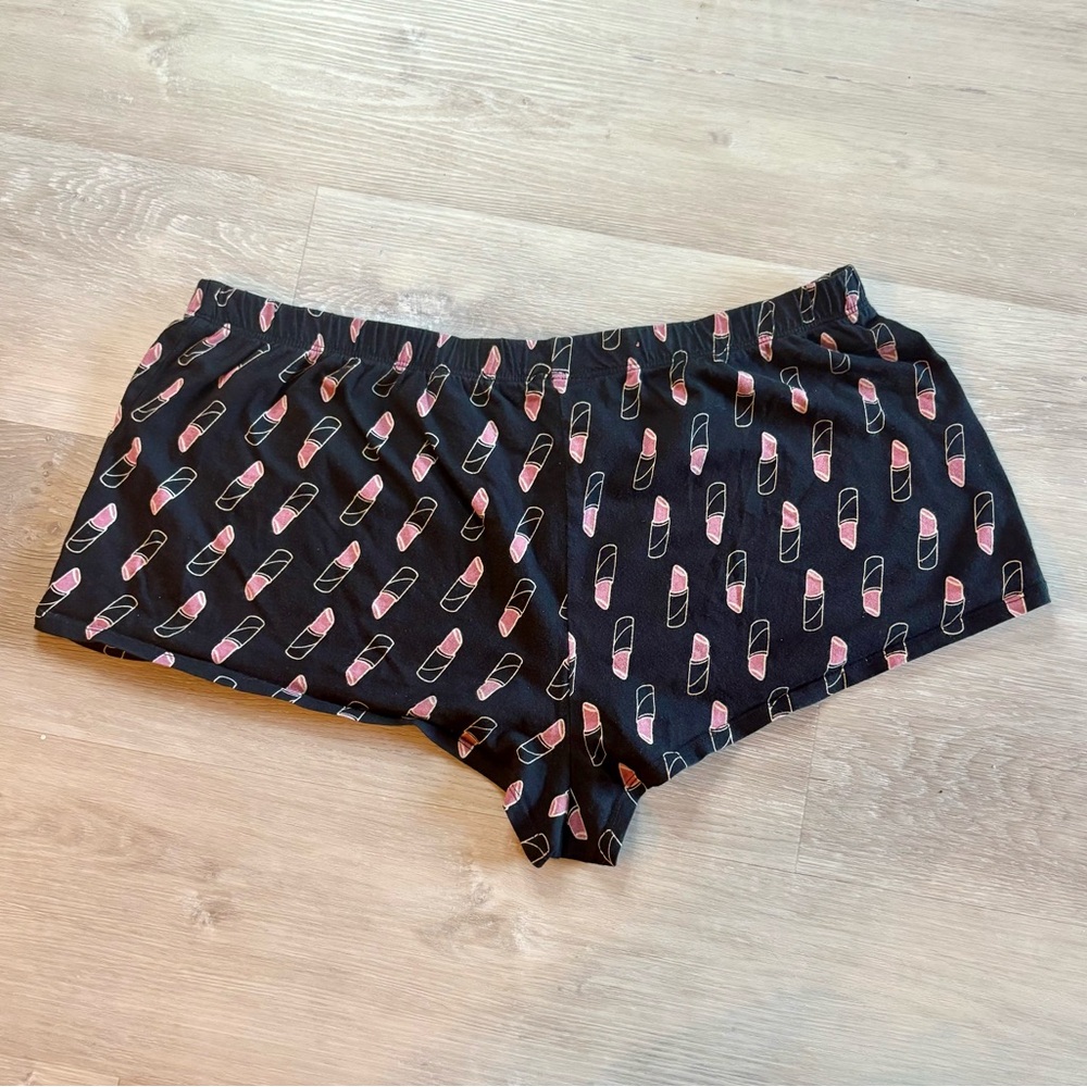 Black Pajama Shorts or Booty Shorts. Very Soft Lipstick Pattern Size S.